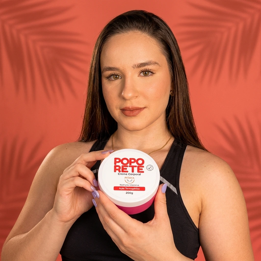 Mulher segurando o creme Poporete Pitaya