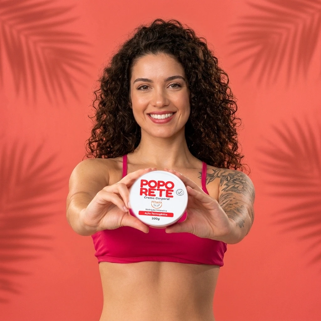 Modelo apresentando o pote Poporete Pitaya